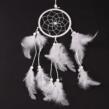 

2019 New Wind Chimes Hanging Handmade Indian Dream Catcher With White Feather Wall Hanging Car Craft Gift Home Decoration