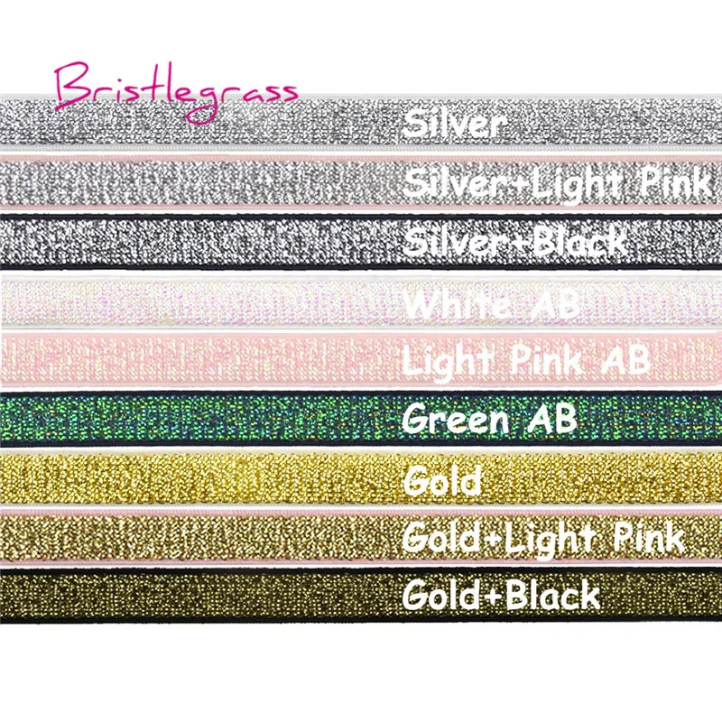 

BRISTLEGRASS Wholesale 50 Yard 3/8" 10mm Metallic Glitter Elastics Spandex Bands Shoulder Bra Strap Lingerie Headband Lace Trims
