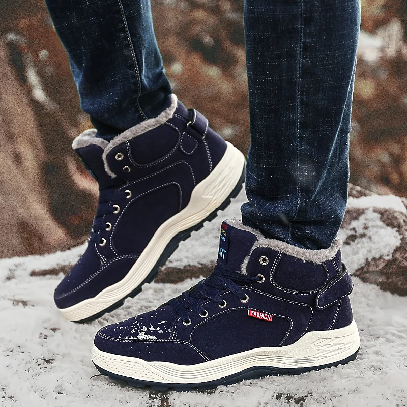 

SUROM Brand New Boots Men Big size 39-48 Warm Winter Shoes Fashion Plush Mens Ankle Boots Snow Weather Footwear