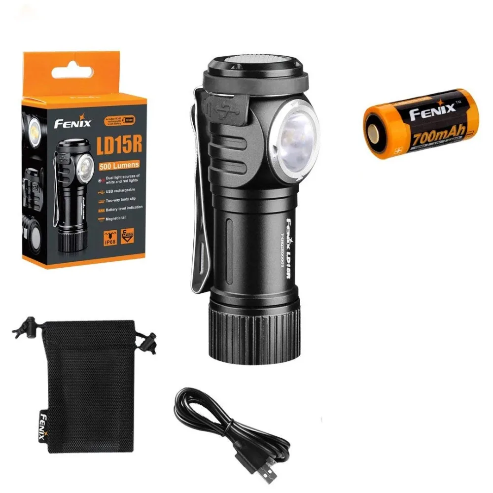 

New Arrival Fenix LD15R Cree XP-G3 LED 500 Lumens Portable Micro-USB Rechargeable Right-angled Flashlight with Li-ion Battery