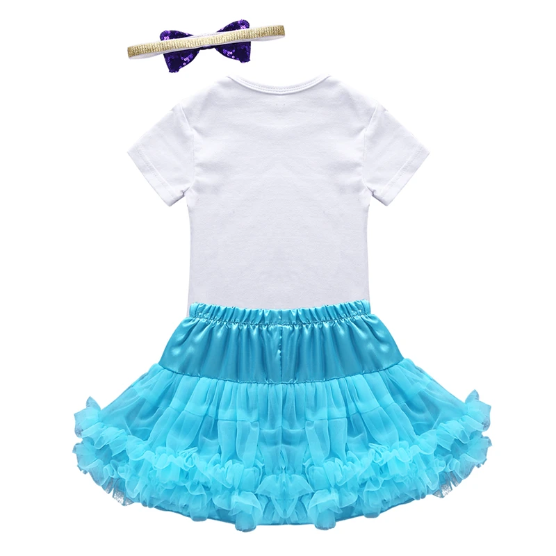 Одежда для первого дня рождения; блестящий комбинезон с принтом в виде ракушки для маленьких девочек; синяя юбка-пачка из тюля; Комплект для малышей