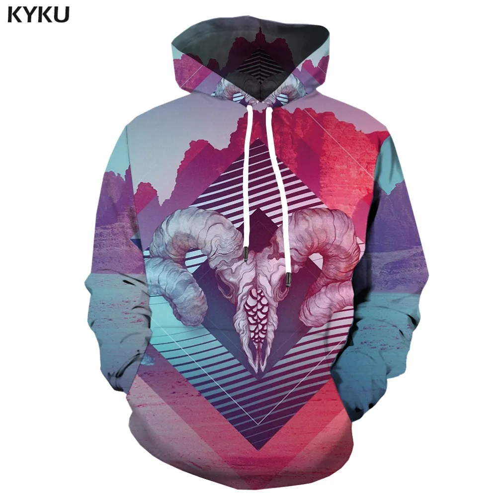 KYKU 3d Hoodies Horn Hoodie Men Sheep Hoodes 3d Animal Hoodie Print