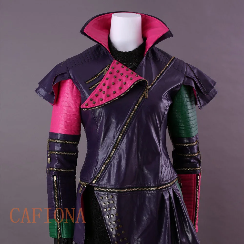 Cafiona Descendants 2 cosplay Mal cosplay costume кожаное пальто в стиле панк полный набор на заказ размер Вечерние