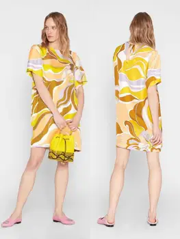 

New Fashion Printed Short Sleeve Colour-impact Elastic Knitted Slim Dress for Women