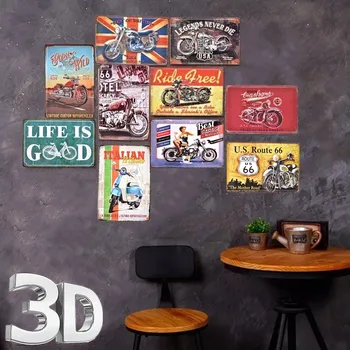 

3D Route 66 Motor Style Tin Sign Art Painting Bar Pub Club Cafe Shop Home Wall Decor Retro Metal Poster
