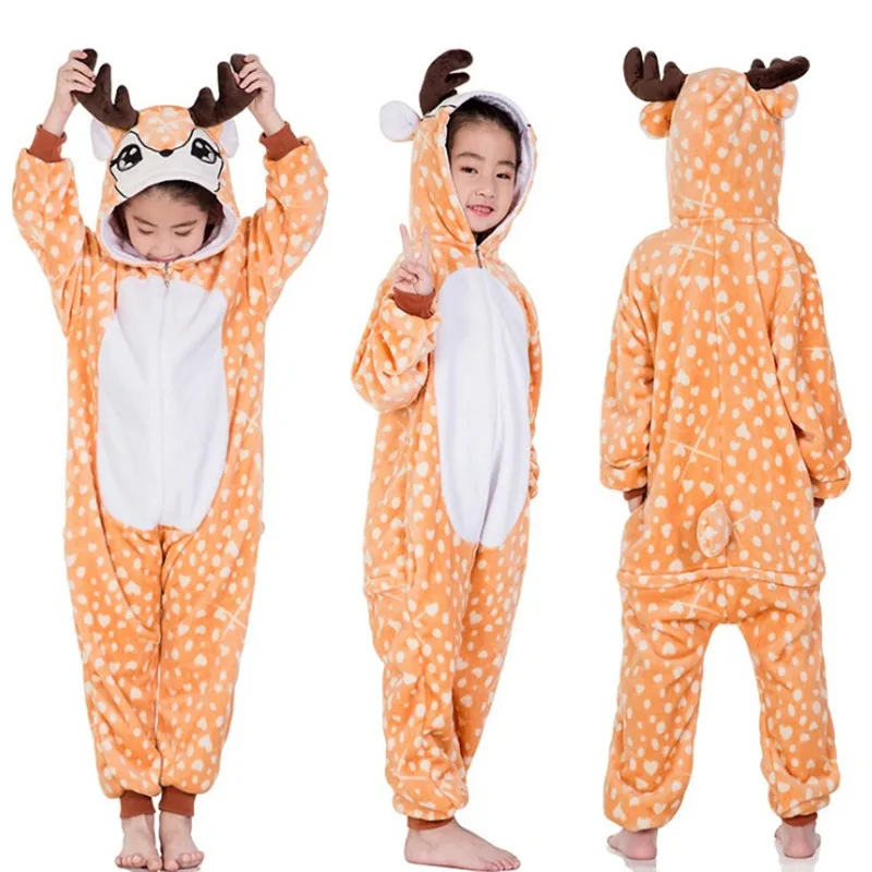 Children Unicorn Tiger Lion Fox Sika Deer Kigurumi Kids Onesies Pajamas Cosplay Costume for Halloween Carnival Party