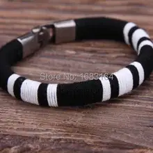G105 черный/белый цвет серфера молодой хлопковый шарф кожаный жесткий Браслет-манжета Для Мужчин's