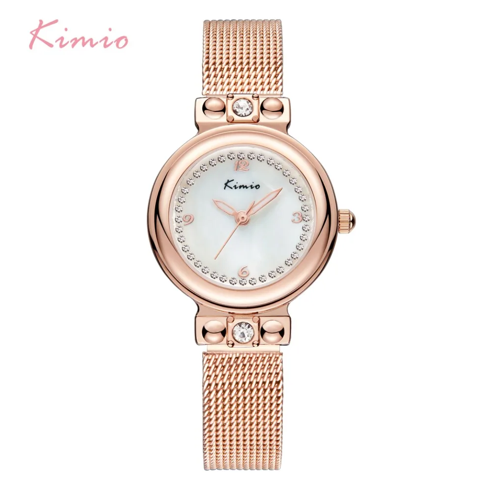 KIMIO, женские миланские сетчатые часы, плетение, нержавеющая сталь, женский браслет, платье, часы, розовое золото, с коробкой, horloge dames montre