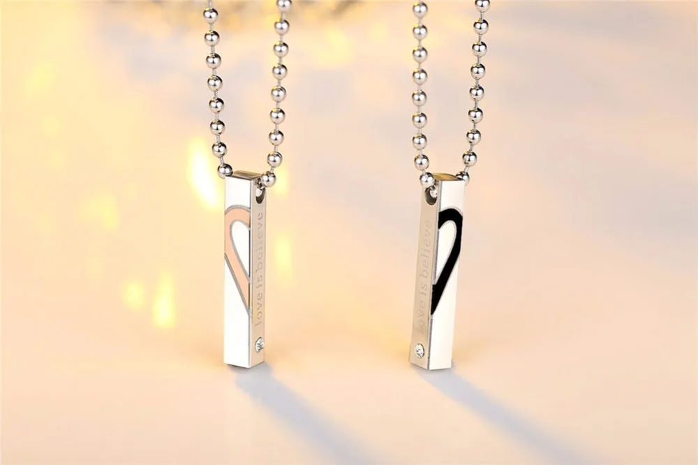 Uloveido ожерелье s& Кулоны сердце любовь титана пара ожерелье Retangle форма парные головоломки кулон подарок на день Святого Валентина KS797