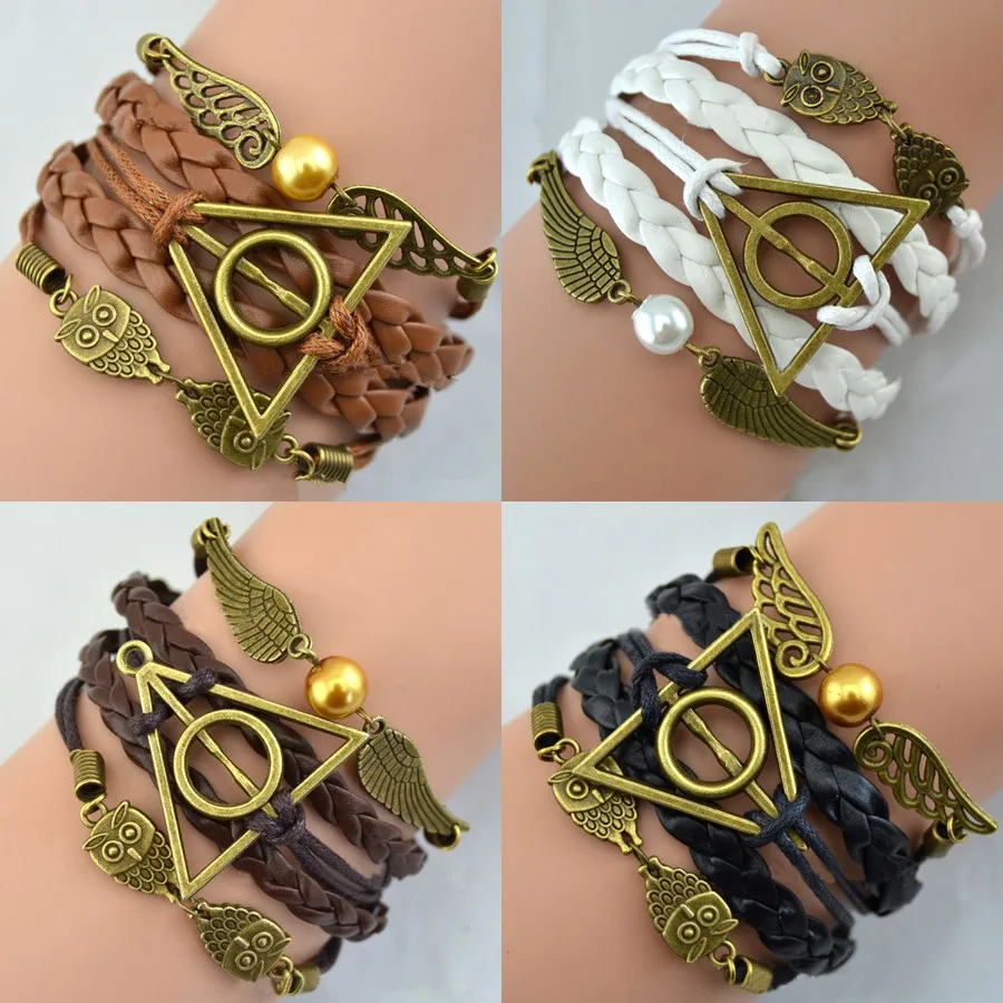 

Multilayer Braided Leather Triangle Owl Wings Bracelet For Harry Potter, Cosplay Stage Performing Props Casual Retro Accessories