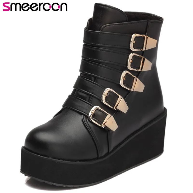 

Smeeroon popular platform shoes women boots flat bottom high quality round toe ankle boots autumn winter snow boots