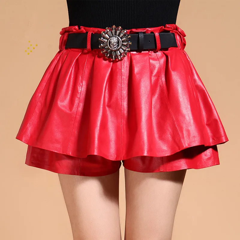 

2018 new spring leather skirt shorts sheepskin leather pants slim Princess mini skirt red/black/pink /blue/purple