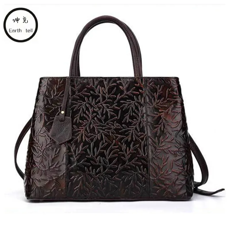 Earth tell Luxury Handbags Women Designer Plaid Woman Genuine Leather Handbag Big Casual Tote Bag Ladies Printing Shoulder Bags