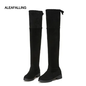 

Aleafalling Adult Fashion High PUNK Women Boots Women Black Knee High Slip-on Over Knee Up Cotton Warm Boots Size 35-40 WBT102