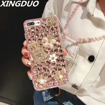 

XINGDUO Glitter Crystal diamond Flower shell for Samsung A50 A30/A9 A7 2018 Jewelled Perfume bottle case cover for J2PRO A6 2018