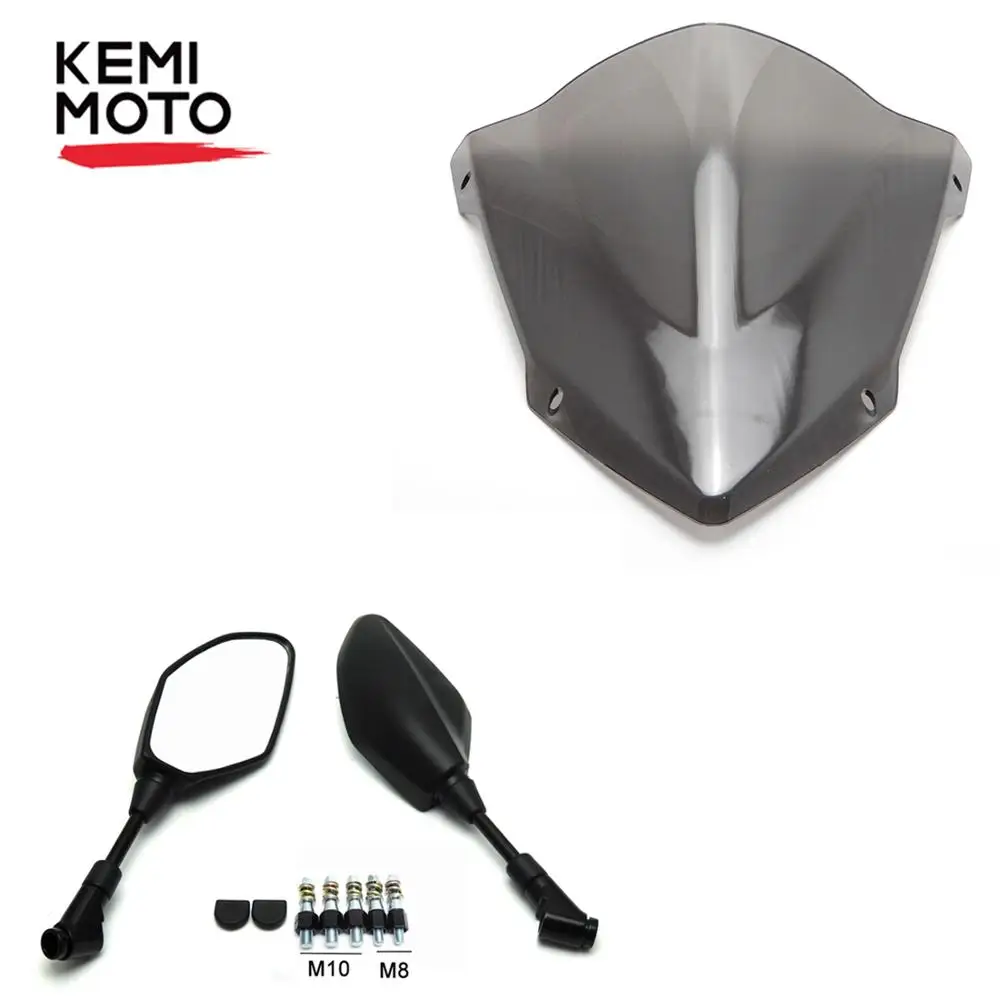 

KEMiMOTO For YAMAHA MT07 FZ07 Motorcycle Accessories Windshield Rear View Side Mirror WindScreen Parabrisas 2014 2015 2016 2017