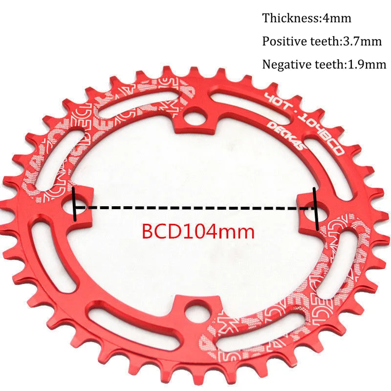 DECKAS MTB Chainring 104BCD горный шоссейный велосипед узкая широкая односкоростная велосипедная цепь черная/красная 40 T-52 T Chainwheel