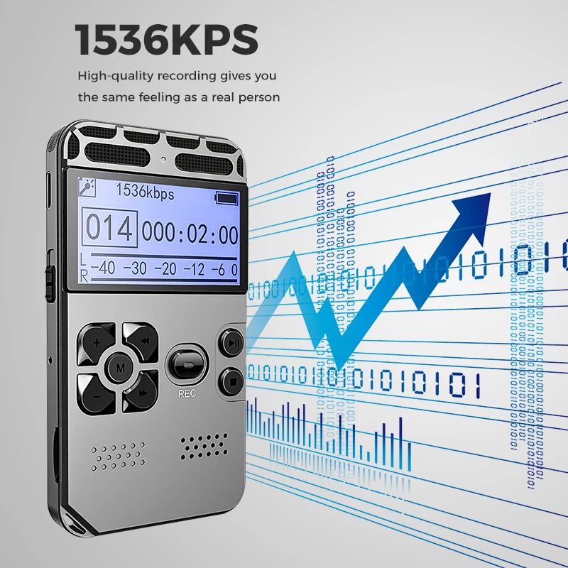 Support 64G Expansion Professional Hidden Voice Recorder Dictaphone Registrar MP3 HIFI Stereo 1536KPS WAV Recording Device Gray