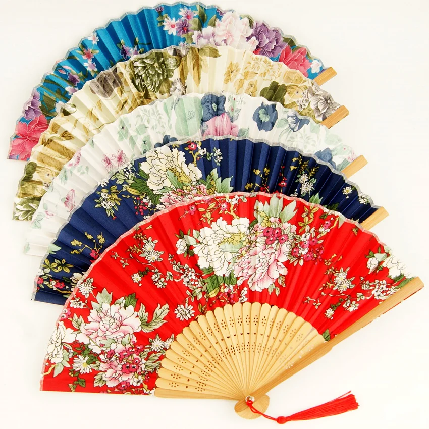Process fan Vintage Chinese Japanese Style Silk Lace Dance Fan Flower Pattern Hand Folding Wedding Home Decor Art Crafts | Дом и сад