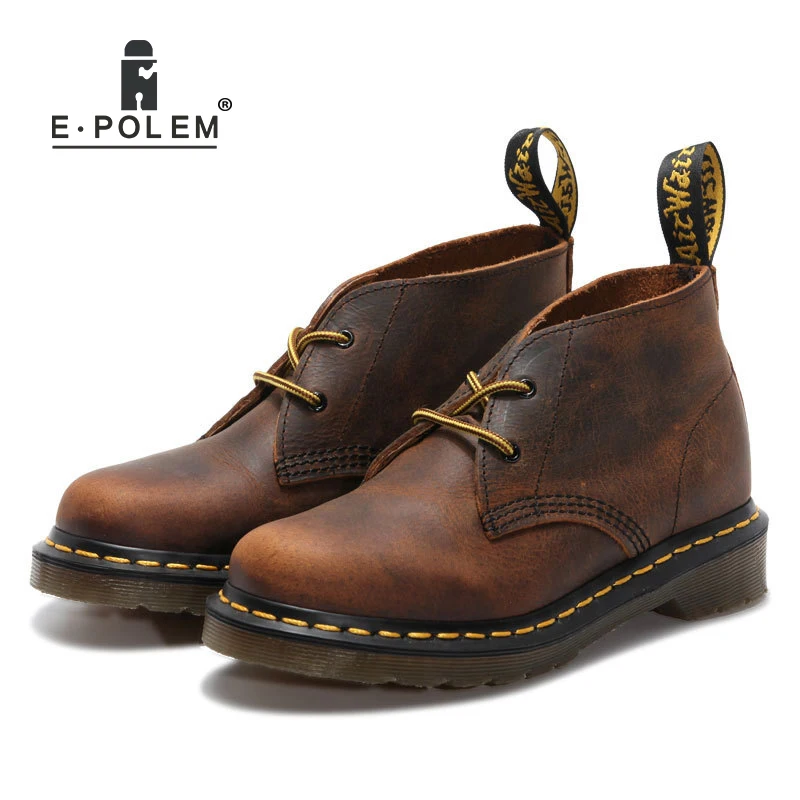 

Deep Dark Coffee Women Unisex Genuine Leather Boot Shoes Work Martin Boots Platform Autumn Winter Vintage Casual Ankle Boots