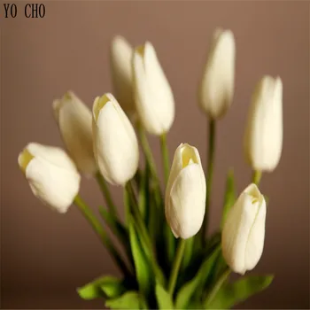 

YO CHO 31pcs Mini Tulips Artificial Flowers PU Bridal Bouquet Farmhouse Paty Decor Graduation Gift Real Touch Wedding Flower DIY