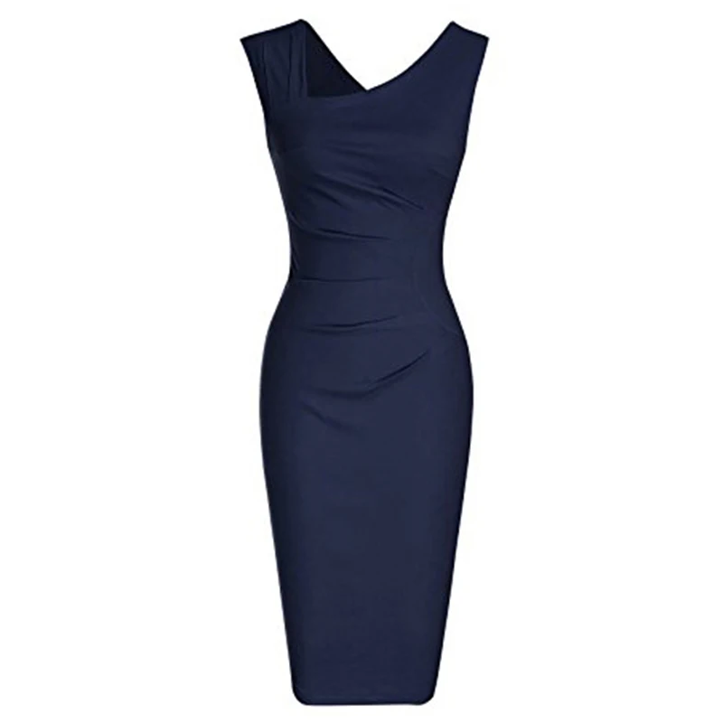 

Aamikast 2019 Womens Elegant Summer Vintage Bow V-Neck Sleeveless Tunic Slim Casual Party Fitted Sheath Pencil Bodycon Dress