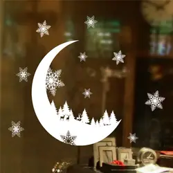 2018 Рождество украшения Домашний Декор Спальня снег луны и звезд Наклейки на стену обои оптовая Бесплатная доставка #2D11