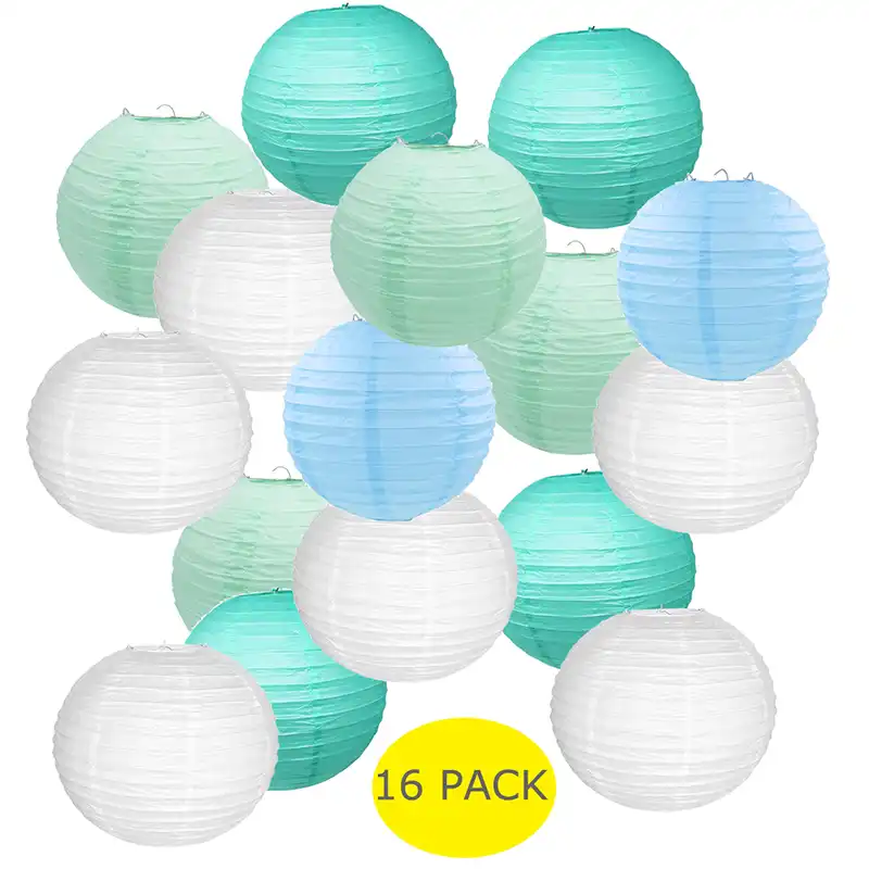 16 Pcs Lot 14inch White Mint Blue Paper Lanterns Assorted Colors