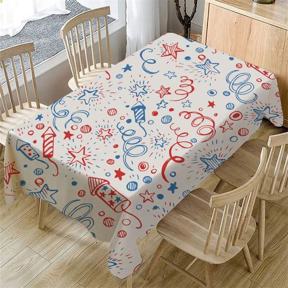 

United States Independence Day Table Cloth 140cm x 180cm Linen Blend Single Side Printing rectangular tablecloth oilcloth