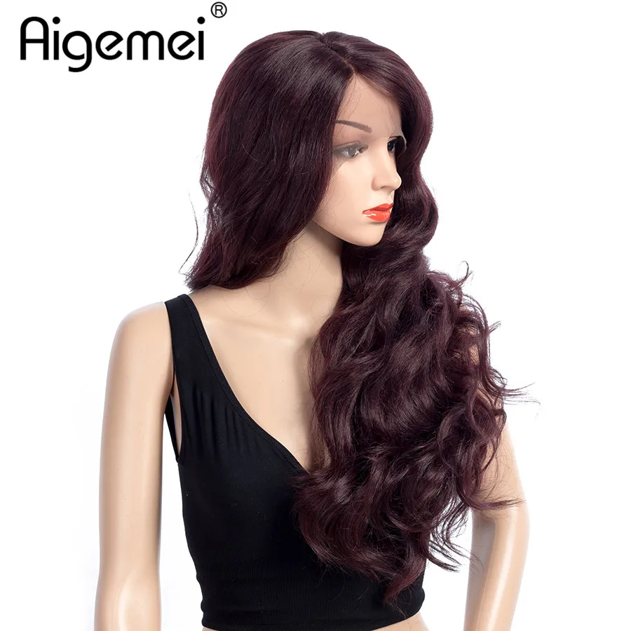 Aigemei 24 ''длинные вьющиеся синтетические волосы на кружеве парик жаропрочных Настоящее Синтетические Волосы Full Head Искусственные парики к