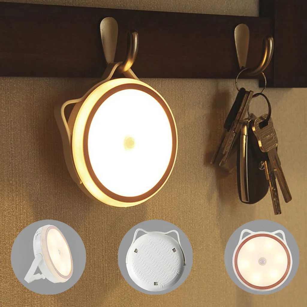 

LED PIR Motion Sensor bulb Warm Cold Infrared Human Body Induction Cat Night Battery Or Charging Light Body Sensor Lamps 2019