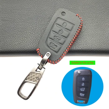 

Xinyuexin Solaris Car Key Case Leather Cover Case for Hyundai Elantra 2016 2017 2018 4 Buttons Folding Remote Shell Key