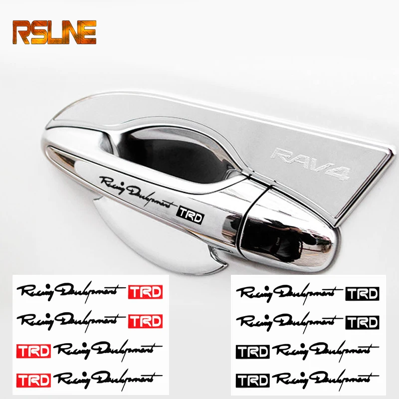 

4pcs Car Styling Trd Car Sticker Reflective Auto Car Handle Door Knob Sticker Decal For Toyota Highlander Camry CHR YARiSL Crown