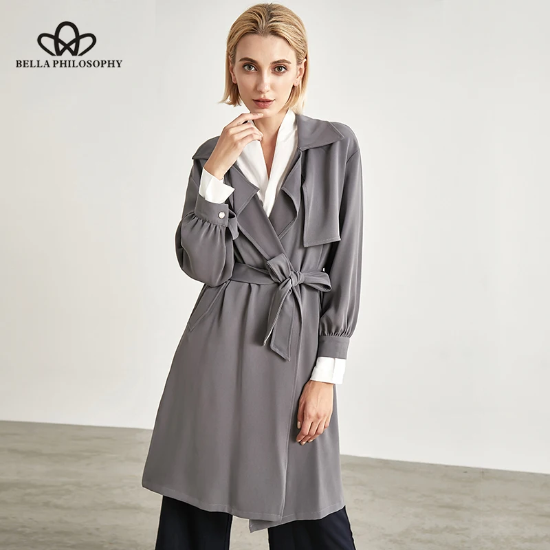 

Bella Philosophy Spring Women Jacket Single Breasted Windbreaker Long Chic Thin Korean Female Overcoat Cardigan Belt