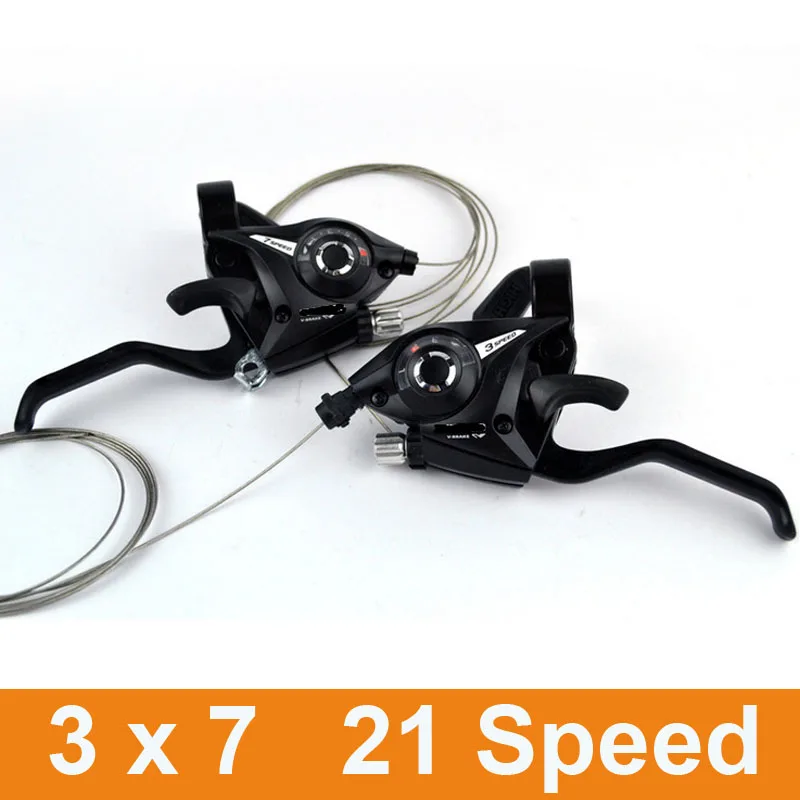 2016 Brand NEW 1Pair 2pcs 3 x 7 Speed Bicycle Shifter Brake MTB Mountain Road Bike Cycling Disc Brakes Levers with Shift Cable