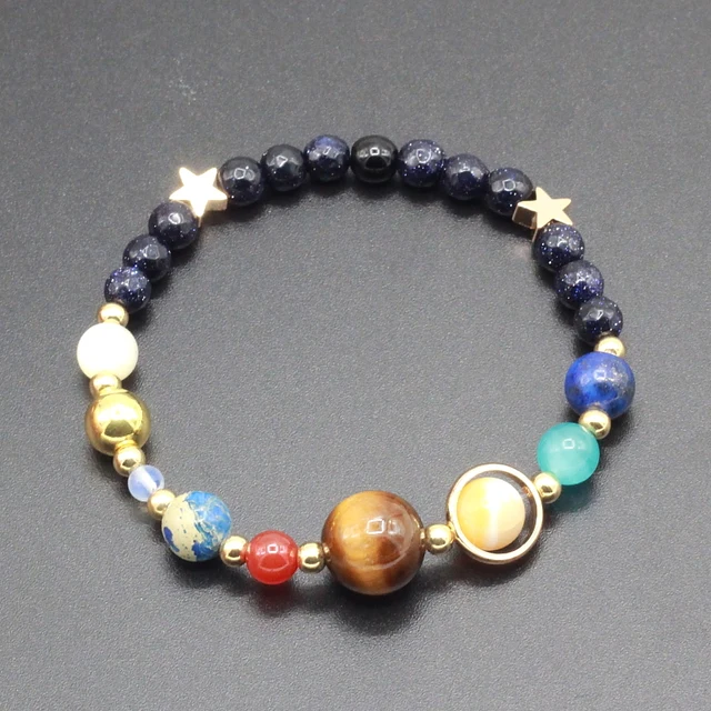 Womens Solar System Bracelet - Natural Stone Galaxy Beads Universe Bracelet - Eight Planets Solar System Guardian Star Bangle Bracelet  for Women and Men