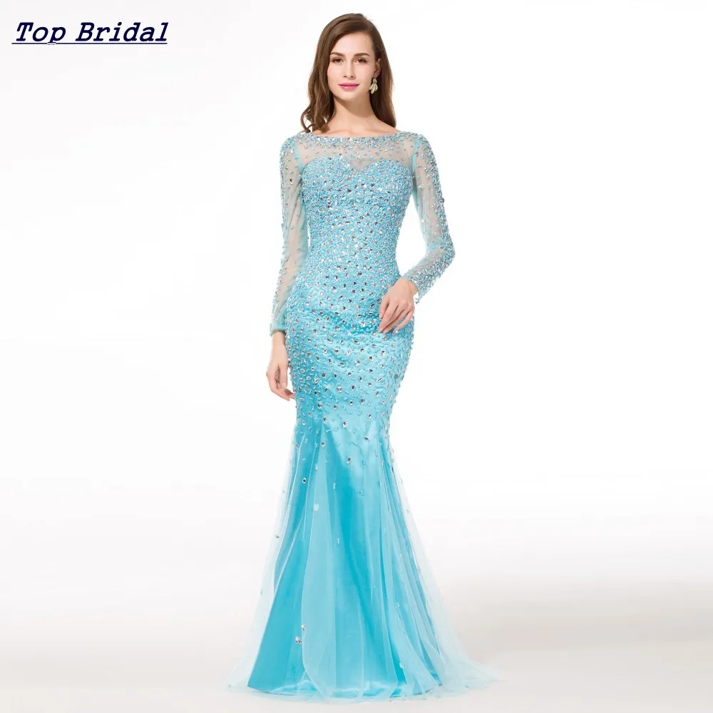 Sky blue long sleeve gown dress