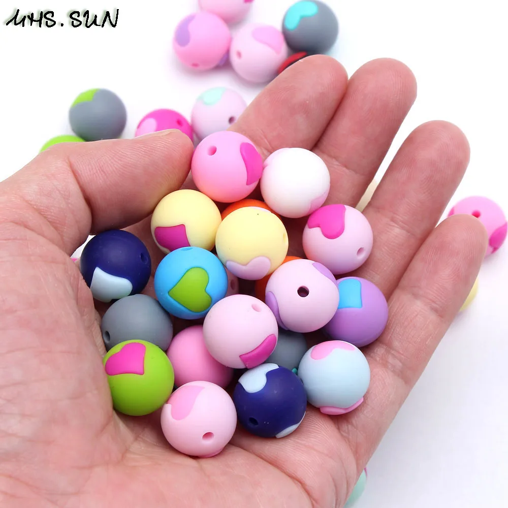 SL261 (4),$5.85-10pc,$17.4-30pc,$25-50pc.Silicone Beads Round Safe Teething Teether Baby DIY Toy Chewing Loose Beads With Heart For Necklace Pacifier Clip 10pcsJPG