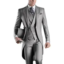 Hot Sale Grey Italian Mens Tailcoat Wedding Suits for Men Groomsmen Suits 3 pieces Groom Wedding Suits Peaked Lapel Men Suits