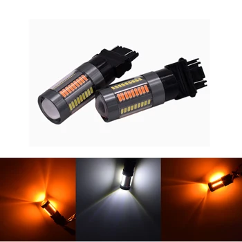 

2Pcs T25 3157 4014 66 SMD Led White/Amber Switchback Turn Signal Lights Parking Brake Lights Car Styling Dual-Color