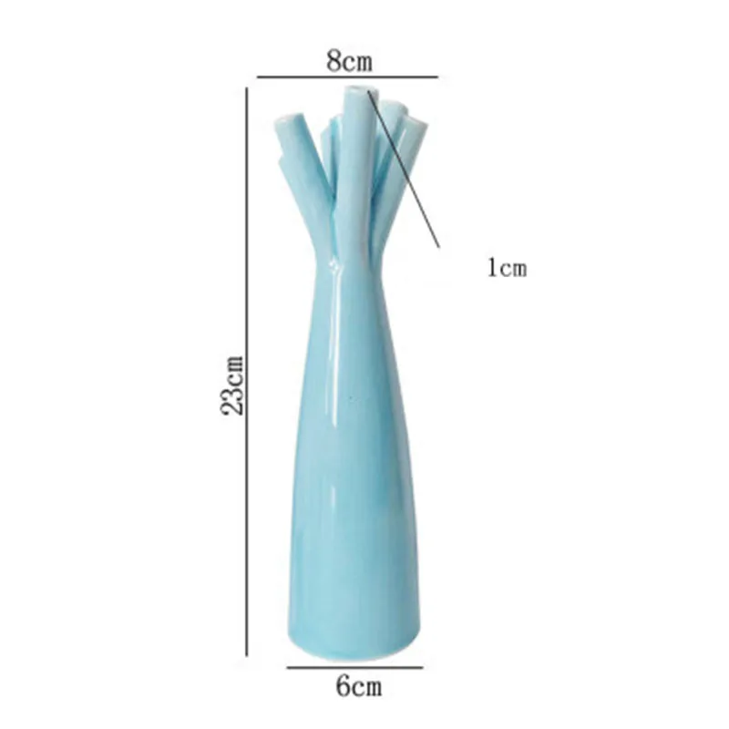 Европейский стиль Простые семь отверстий глазурованная глиняная ваза индивидуальность гостиная Настольный цветок расположение украшения X2051 - Цвет: Небесно-голубой