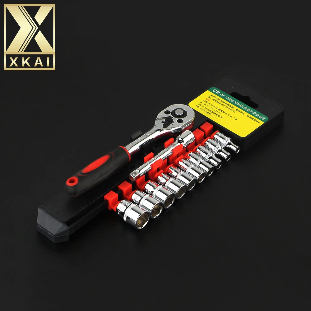 XKAI 12 pieces 1/4" 4 13mm Socket Wrench head metric socket set kit