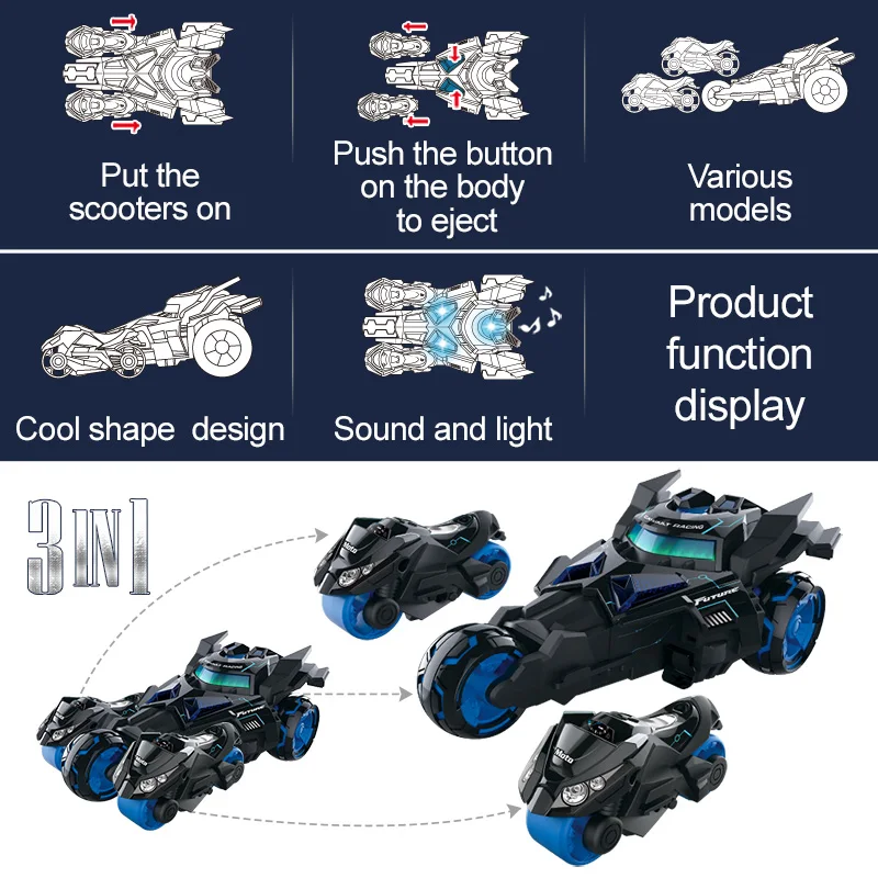 1:32 Batmobile преобразование электрической энергии модели автомобилей из сплава игрушки 3 в 1 гоночный автомобиль катапульта игрушки для детей
