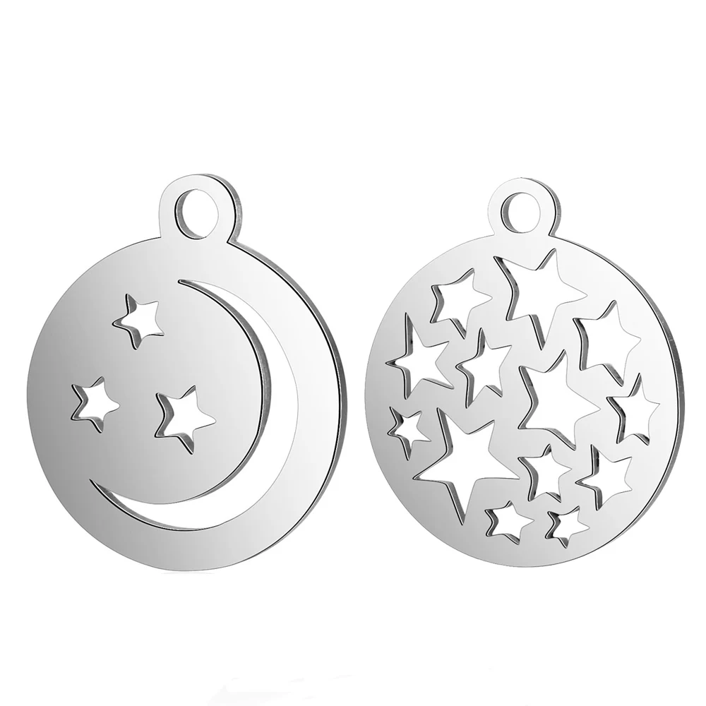 10pcs/Lot High Polish Stainless Steel Charms Hollow Stars and Moon Round Charms Pendants for Jewelry Making DIY Accessory 10pcs/Lot High Polish Stainless Steel Charms Hollow Stars and Moon Round Charms Pendants for Jewelry Making DIY Accessory