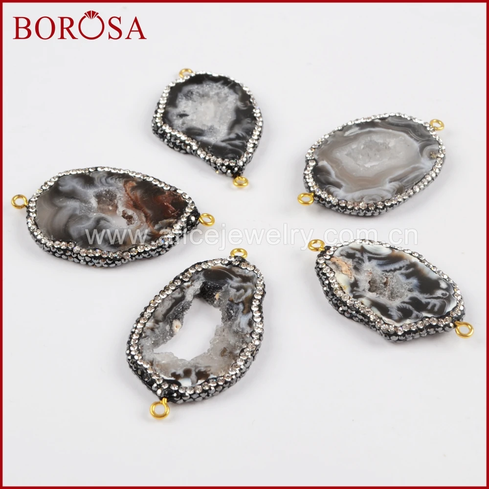 BOROSA Natural Agates Onyx Stone Slice Druzy Connectors Freeform Drusy Paved Zircon Pendant Bead for Jewelry Making JAB801 | Украшения и