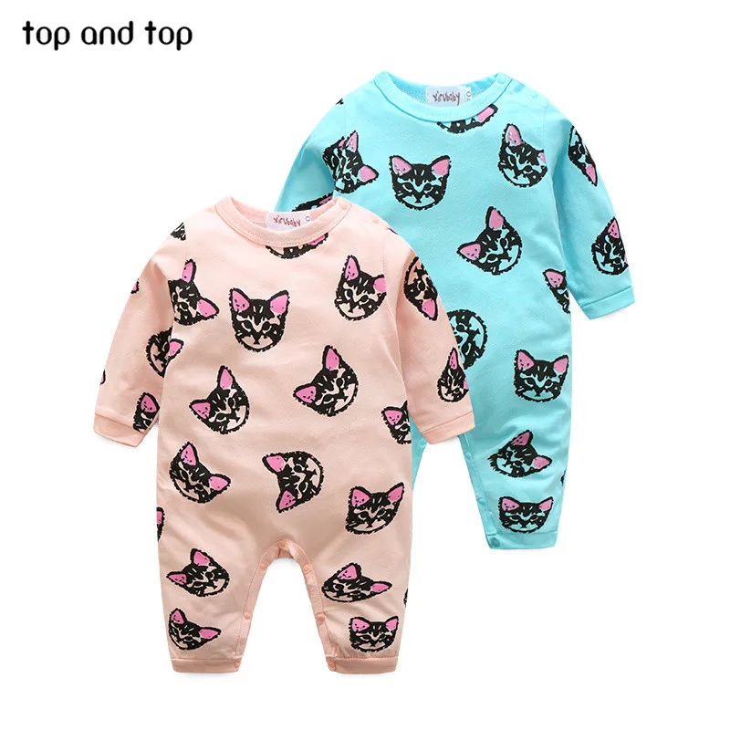 

Spring autumn baby clothing cats cartoon baby girls Rompers infants clothes bebe clothing set