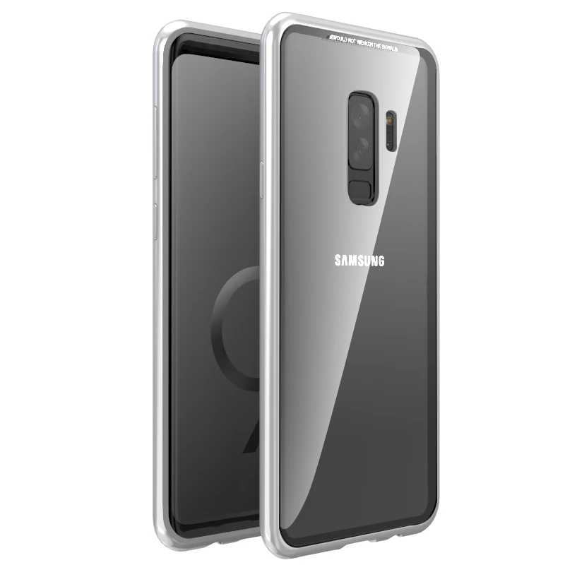 Чехол-книжка с магнитной адсорбцией для samsung Galaxy S8, S9 Plus, Note 8, S7, S7 Edge, закаленное стекло, задняя крышка, роскошный металлический бампер, чехол - Цвет: Clear Silver