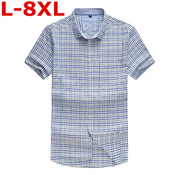 

2018 new Large size 8XL 7XL 6XL Men's Short Sleeve Cotton Social Shirts Plaid Checked Shirt for Men Brand Chothing Plus size 4XL