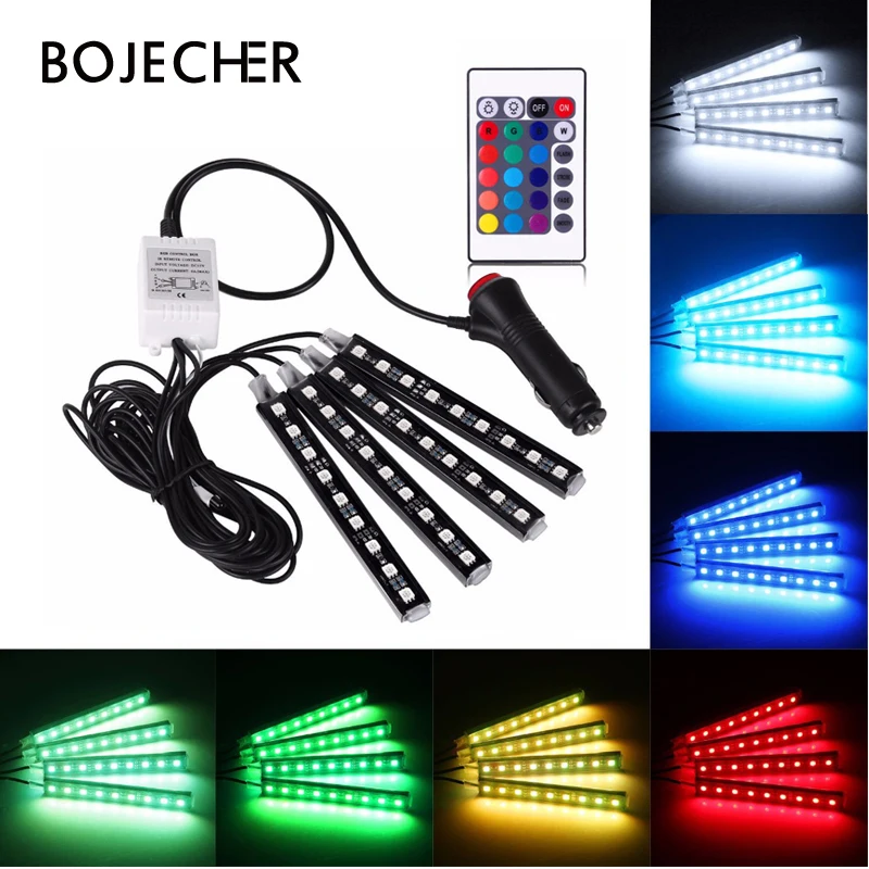 4pcs/set Car RGB LED Strip SMD 5050 10W Car Interior Decorative