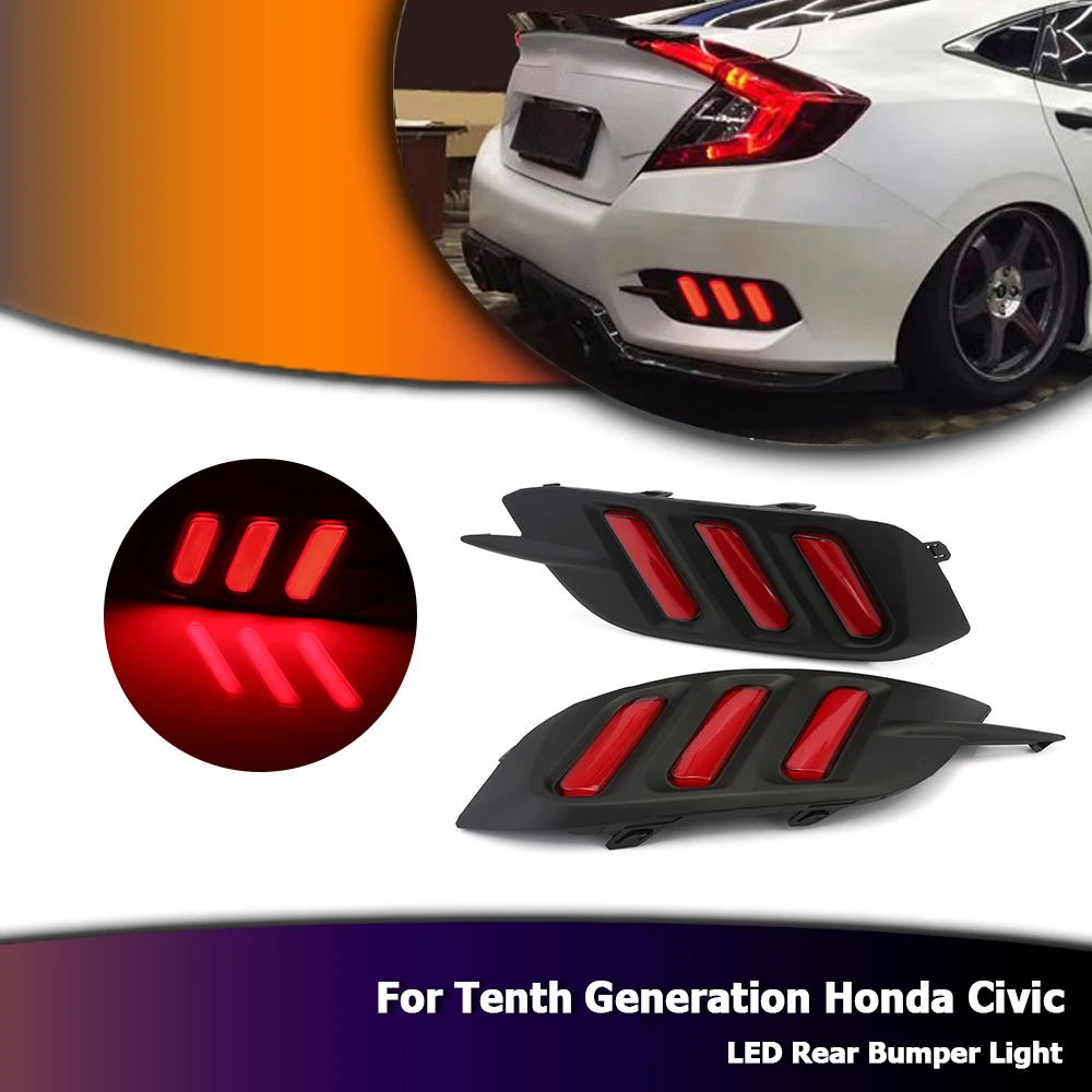 

For 10th Honda Civic 2016 Mustang Auto Car LED Light Brake Tail Light Rear Bumper Lamp Red D35